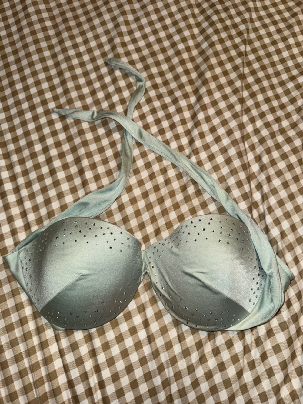 Victoria's Secret Light Aqua Rhinestone Halter Push-Up Bikini Top